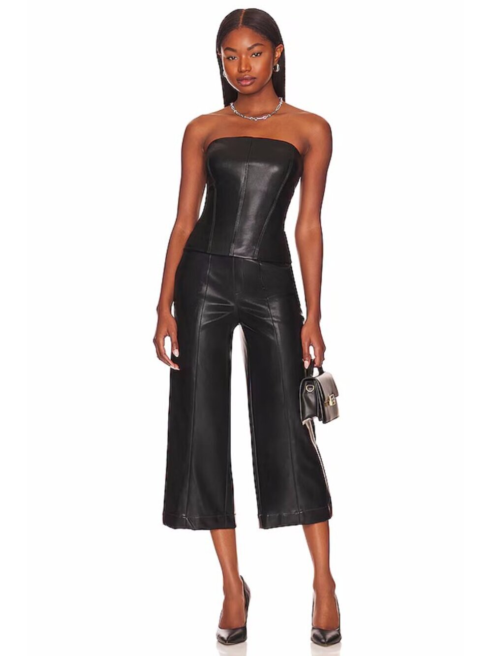 Nwt New $228 Bcbgmaxazria High-Rise Cropped Black Faux Leather Pants Size 2